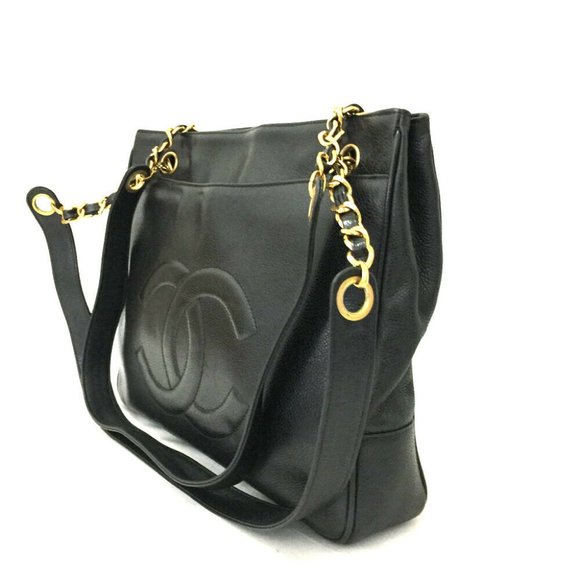 CHANEL CC Logo Caviar Skin Chain Shoulder Tote Bag - Picture 3 of 12